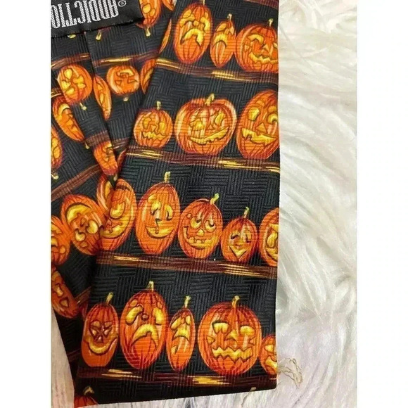 Addiction Pumpkin Halloween Jack-o-Lantern Men's Neck Tie - Picture 1 of 4